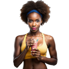 Wall Mural - Fit woman holding a smoothie with determined expression