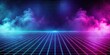 © joompon - Abstract luxury gaming background with grid pattern, retro synthwave smoke fog, neon lights, and paper cut style, abstract