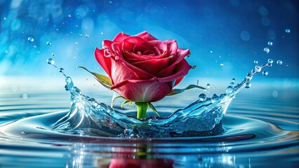 Wall Mural - Water splashing on a vibrant rosebud, water, splashing, rosebud, bright colors, flower, close-up, nature, petals, freshness, beauty