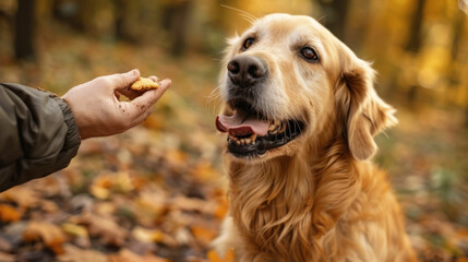 Wall Mural - Dog enjoying a treat after a successful training session