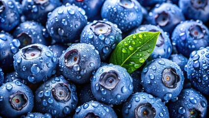 Wall Mural - Fresh blueberries with water droplets on them , ripe, juicy, organic, healthy, antioxidant, delicious, sweet, fruit, freshness