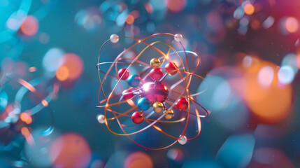 Aufkleber - A colorful, abstract representation of a molecule with a red ball in the center
