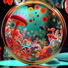 Poster - Captivating Microscopic Realm A Vibrant Kaleidoscope of Colorful Microorganisms in a Science Lab Setting