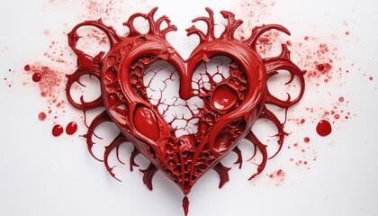 Canvas Print - Intricate Red Heart Sculpture with Artistic Blood Splatter