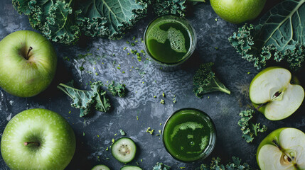 Freshly squeezed green juice with kale, spinach, and apples