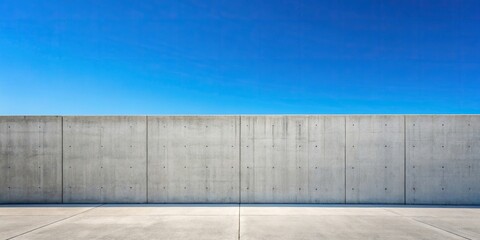 Wall Mural - Grey concrete wall standing tall against a clear blue sky background, concrete, wall, grey, background, blue, sky