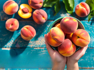 peaches on a blue background