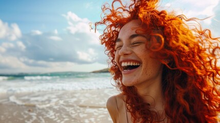 Canvas Print - The joyful woman on beach