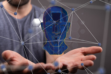 Aufkleber - Human head and brain.Deep learning , Machine learning and artificial intelligence , AI Technology,