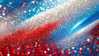 Wall Mural - blue red and white bright sparkles close-up, patriotic background for USA independence day, president's day and elections, close-up texture