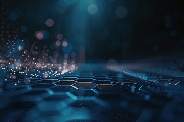 Poster - Futuristic neon hexagonal grid with bright central dot - abstract technology background