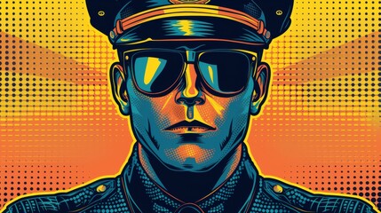 Sticker - Vector illustration of close-up view of police officer. Comic book.