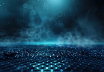 Poster - Futuristic neon hexagonal grid with bright central dot - abstract technology background