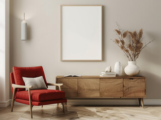 Wall Mural - In a mock-up, a contemporary waiting room showcases minimalist Scandinavian design