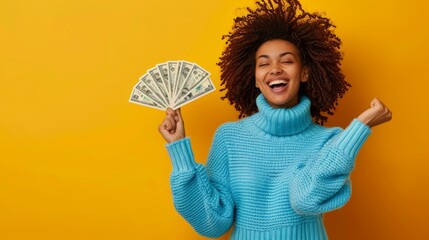 A woman holding cash