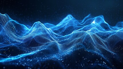 Poster - Dynamic Sound Wave with Blue Energy Flow Concept. Cyberspace Background