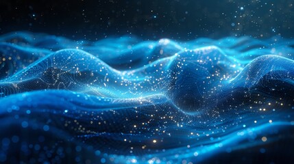 Poster - Dynamic Sound Wave with Blue Energy Flow Concept. Cyberspace Background