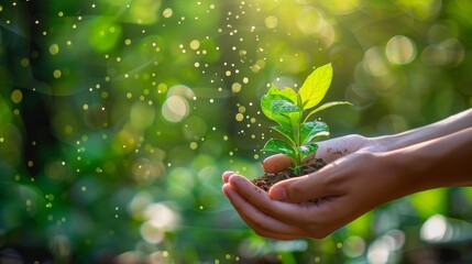 Wall Mural - the hands holding seedling