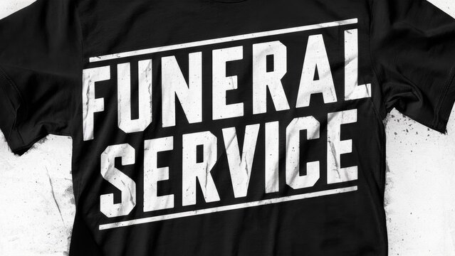 A black t - shirt with the words funeral service on it, AI