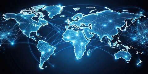 Wall Mural - Detailed view of a world map with glowing lines connecting major financial centers, world map, detailed