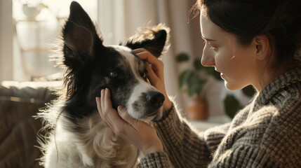 Wall Mural - Pet owner checking a dog's ears during a home exam