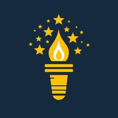 Wall Mural -  Liberty Torch with flame and stars isolated on transparent, flat vector, simple, minimalistic, clipart, vector, resolution, tshirt, template