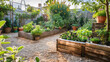 © NooPaew - Small urban garden with raised beds and potted plants