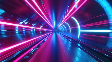 Wall Mural - A tunnel with neon lights that are bright pink and blue.