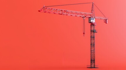 Poster - A tower crane is rendered in 3D against a red background