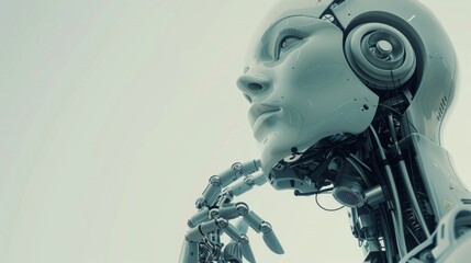 Poster - A robot with a face and hands is looking up at the sky