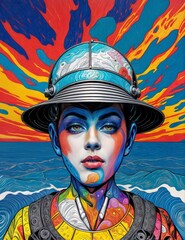 Poster - a woman in a hat and colorful clothes