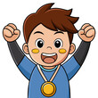 © Dodi - Happy kawaii cartoon boy celebrating a victory or achievement
