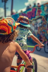 Canvas Print - two kids riding bikes in miami, florida