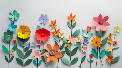 Multicolored flowers cut paper art