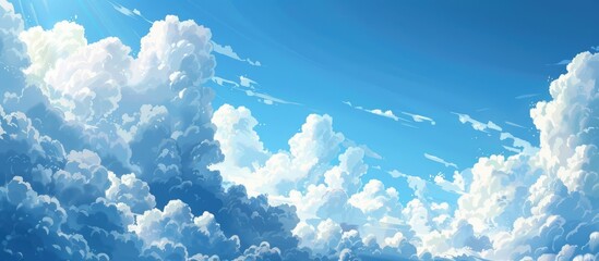 Wall Mural - Blue sky adorned with white clouds.