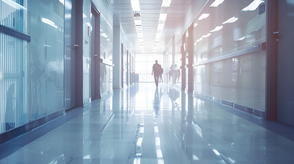 Wall Mural - empresarios personas caminando por la oficina por un hospital corporativo iluminado hombres de negocios profesionales lugar moderno 