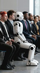 Poster - A robot is sitting in a room with a group of people