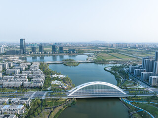 Poster - view of lake and moden city