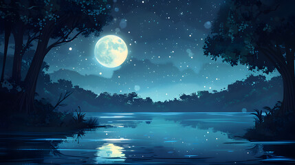 Wall Mural - night landscape featuring a supermoon