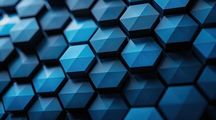 Abstract blue hexagonal geometric pattern background with 3D effect. Modern design concept showcasing depth and texture.