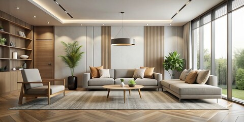 Canvas Print - Modern living room with a minimalist design featuring clean lines and neutral colors, modern, living room