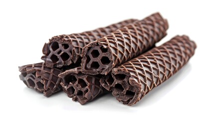 Poster - Chocolate wafer roll on a white background