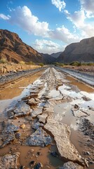 Wall Mural - A road with a lot of potholes and cracks