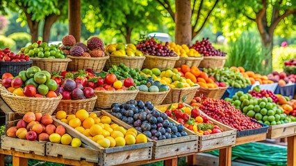 Wall Mural - Outdoors farmer market fruit stand with a colorful variety of fresh fruits, market, fruits, stand, outdoor, colorful, fresh