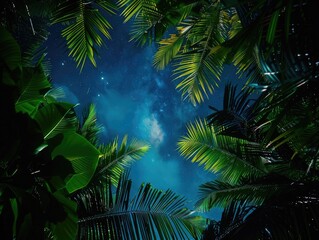 Wall Mural - stars over palm trees at night