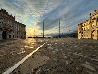 Wall Mural - Trieste,View on Miramare castle on the gulf of Trieste on northeastern Italy. Long exposure image technic with reflection on the water