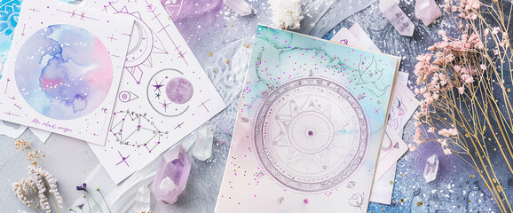 Wall Mural - astrology. astrologer calculates natal chart and makes a forecast of fate tarot cards, fortune telli
