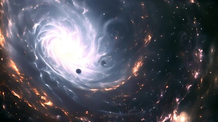 Poster - A black hole in the center of a swirling galaxy, emitting a bright white light.