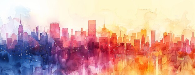 Poster - watercolor painting of abstract urban skyline