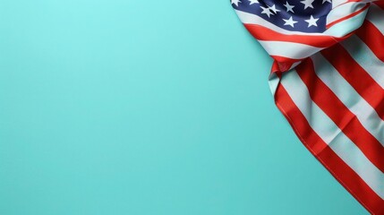 plain mint blue background with a USA flag theme in the corner and copy space for text on the right